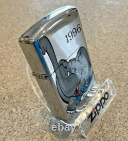 Briquet ZIPPO 1996 tout neuf, design extrêmement rare ÉLÉPHANT DUMBO, boîtier en chrome