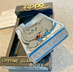 Briquet ZIPPO 1996 tout neuf, design extrêmement rare ÉLÉPHANT DUMBO, boîtier en chrome
