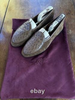 Chaussures sur mesure George Cleverley en daim marron avec tablier en autruche extrêmement rares UK10