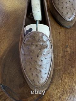 Chaussures sur mesure George Cleverley en daim marron avec tablier en autruche extrêmement rares UK10
