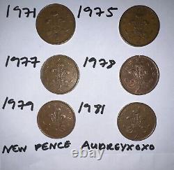 Collection extrêmement rare de 1971 à 1981 New Pence 2p pour les collectionneurs et les investisseurs