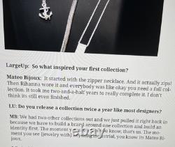 Collier Zippé Mateo New York Extrêmement Rare, Porté à l'origine par Rihanna, Unisexe
