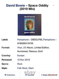 David Bowie Gold Space Oddity Vinyl, Extrêmement Rare, 1 des 50 Fabriqués dans le Monde