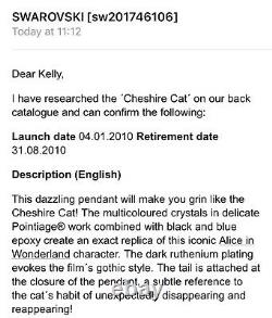 Discontinued Extrêmement Rare Collier Swarovski Alice Au Pays Des Merveilles Cheshire Cat