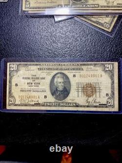 ERREUR EXTREMEMENT RARE 1929 $20 MONNAIE NATIONALE DE NEW YORK ALIGNEMENT