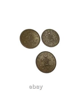 EXTREMEMENT RARE ET PRECIEUX ! 3x 2p 1971, 78, 79 2p New Pence pièce. OBJET DE COLLECTION