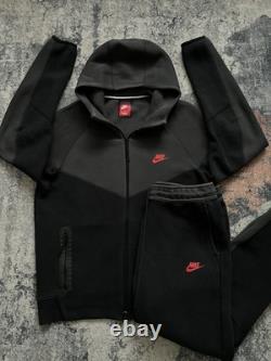 Ensemble de survêtement Nike Tech Fleece Rouge Noir Très Rare Nouvelle Saison Grande Taille Homme