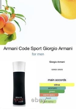 Giorgio Arman Sport Code 75ml Eau De Toilette Pour Lui Tout Neuf Extrêmement Rare