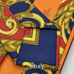 NOUVEAU Foulard Cravate Authentique Hermes Imprimé Baroque EXTREMEMENT RARE Années 90