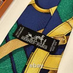NOUVEAU Foulard Cravate Authentique Hermes Imprimé Grand Manège EXTREMEMENT RARE Années 90