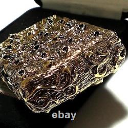 Nouveau Briquet Zippo Armor doré avec étui en métal de réservoir de char et motif de crâne extrêmement rare du Japon.