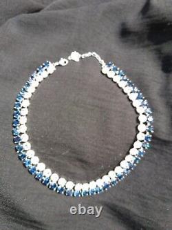 Nouveau Collier à double collier en cristal Swarovski extrêmement rare et authentique en bleu Montana chaud