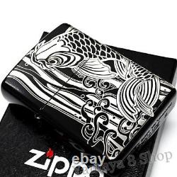Nouveau Zippo Armor Noboru Carp Gravure 2 Côtés Briquet Noir extrêmement rare Japon