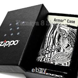 Nouveau Zippo Armor Noboru Carp Gravure 2 Côtés Briquet Noir extrêmement rare Japon