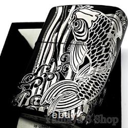 Nouveau Zippo Armor Noboru Carp Gravure 2 Côtés Briquet Noir extrêmement rare Japon