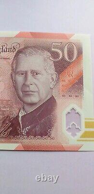 Nouvelle Billette de £50 Non Circulée Roi Charles III en Polymère Très Rare