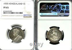 Nouvelle-Zélande 1935 Shilling, Extrêmement Rare Gem Proof NGC Pf 65, Frappe de 364 pièces