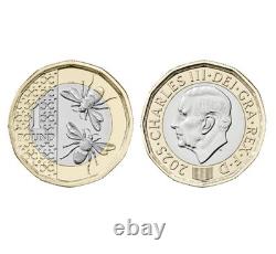 Pièce de £1 de la Reine Charles III Abeille - Très Rare - État NEUF