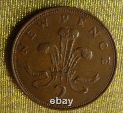 Pièce de 2 pence New Pence de 1971 (EXTRÊMEMENT RARE) Monnaie britannique 'Pièce d'erreur de frappe RARE