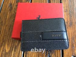 Porte-cartes et pochette Ferrari noire authentique, extrêmement rare, fabriqué en Italie, neuf dans sa boîte