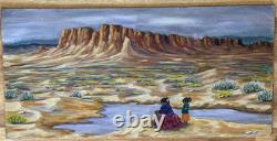 Renee Candelaria Fletcher Peinture à l'huile du Nouveau-Mexique extrêmement rare 1967 15 x 30