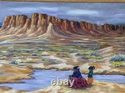 Renee Candelaria Fletcher Peinture à l'huile du Nouveau-Mexique extrêmement rare 1967 15 x 30