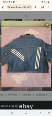 Veste en denim bleu et mini jupe Danielle Cathari x Adidas extrêmement rare taille L