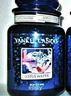 Yankee Candle Retired LOTUS WATER Grand vase en verre bleu 22 oz. EXTREMEMENT RARE NEUF